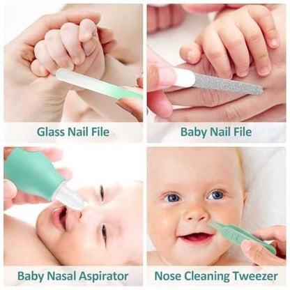 Baby Pflegeset für Neugeborene, Sicherheits-Haarbürste, Kamm, Nagelknipser, Nasensauger – Essentials für Mädchen und Jungen (Grün)