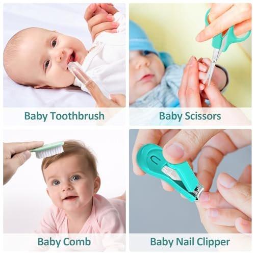 Baby Pflegeset für Neugeborene, Sicherheits-Haarbürste, Kamm, Nagelknipser, Nasensauger – Essentials für Mädchen und Jungen (Grün)