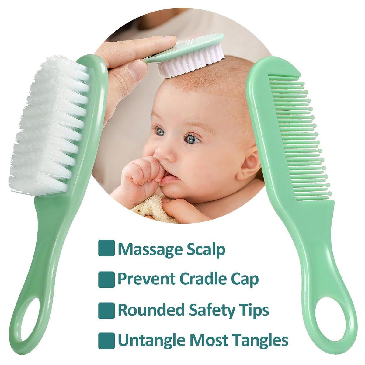 Baby Pflegeset für Neugeborene, Sicherheits-Haarbürste, Kamm, Nagelknipser, Nasensauger – Essentials für Mädchen und Jungen (Grün)