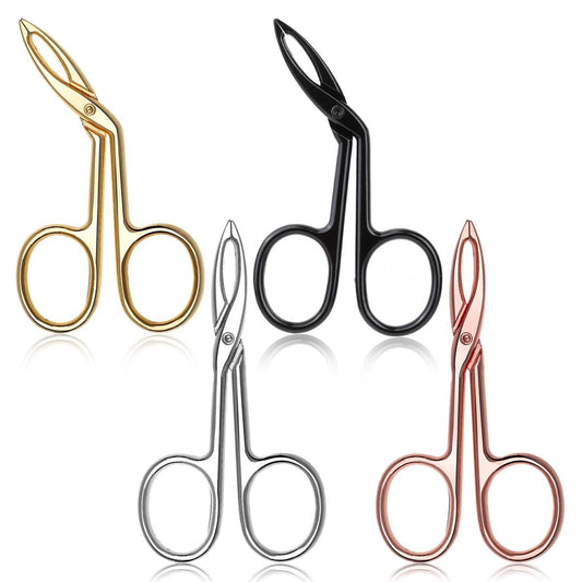 4-teiliges Augenbrauen-Pinzetten-Set aus Edelstahl mit Scherengriff, flacher und gerader Spitze, abgeschrägter Spitze, für Damen und Herren