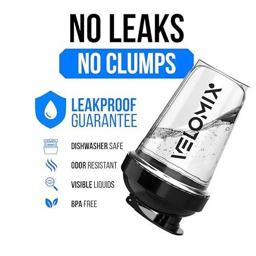 VELOMIX 2er-Pack 20 oz Protein Shaker Flaschen für Proteinshakes - 2x Drahtschneebesen | Auslaufsichere Shakerbecher für Proteinshakes und Pre-Workout | Protein Shaker Flaschen Pack (Schwarz/Transparent)