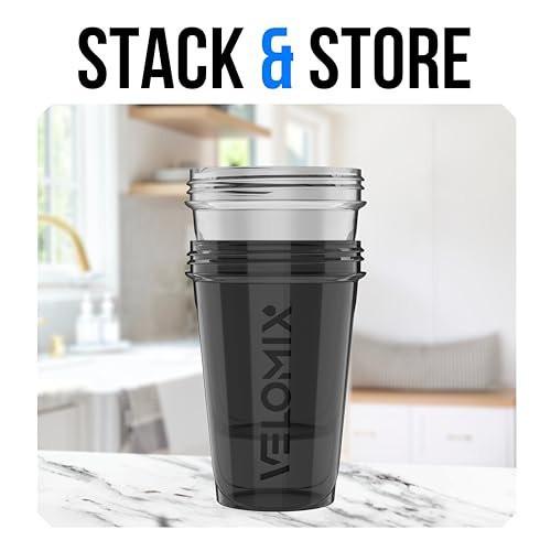 VELOMIX 2er-Pack 20 oz Protein Shaker Flaschen für Proteinshakes - 2x Drahtschneebesen | Auslaufsichere Shakerbecher für Proteinshakes und Pre-Workout | Protein Shaker Flaschen Pack (Schwarz/Transparent)