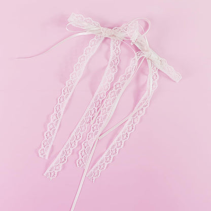 Spitzen-Haarschleife mit langem Schwanz – Elegante weiße Haarbänder für Frauen (Paar)