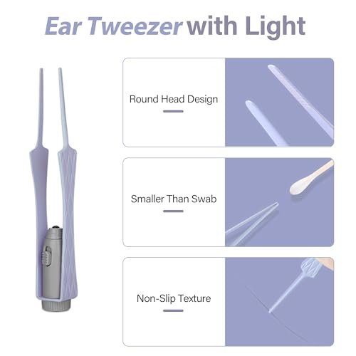 15-teiliges Ohrenschmalz-Entfernungswerkzeug-Set mit LED-Licht – Ohrreinigungs-Kit für Kinder und Erwachsene, Ohrreiniger, Löffel, Pinzette und Spiralfeder – Lila