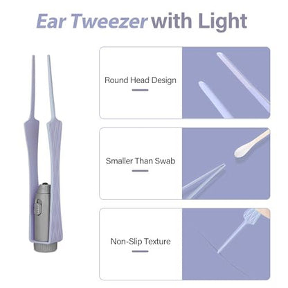 15-teiliges Ohrenschmalz-Entfernungswerkzeug-Set mit LED-Licht – Ohrreinigungs-Kit für Kinder und Erwachsene, Ohrreiniger, Löffel, Pinzette und Spiralfeder – Lila