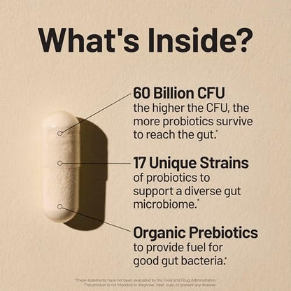 NatureWise Probiotika 60 Milliarden KBE - 17 Stämme + Organische Präbiotika - Immun-, Verdauungs- und Darmgesundheitsunterstützung für Frauen und Männer - Vegetarisch, Glutenfrei, Ohne Gentechnik - 30 Kapseln [1-Monatsvorrat]