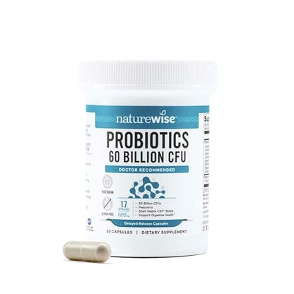 NatureWise Probiotika 60 Milliarden KBE - 17 Stämme + Organische Präbiotika - Immun-, Verdauungs- und Darmgesundheitsunterstützung für Frauen und Männer - Vegetarisch, Glutenfrei, Ohne Gentechnik - 30 Kapseln [1-Monatsvorrat]