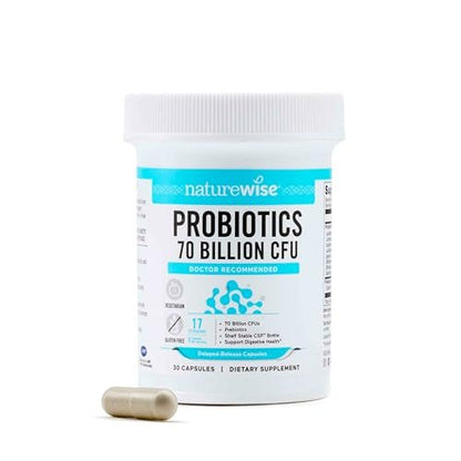 NatureWise Probiotika 70 Milliarden KBE - 17 Stämme + Organische Präbiotika - Unterstützung für Immunsystem, Verdauung & Darmgesundheit für Frauen & Männer - Vegetarisch, Glutenfrei, Ohne Gentechnik - 30 Kapseln [1-Monatsvorrat]