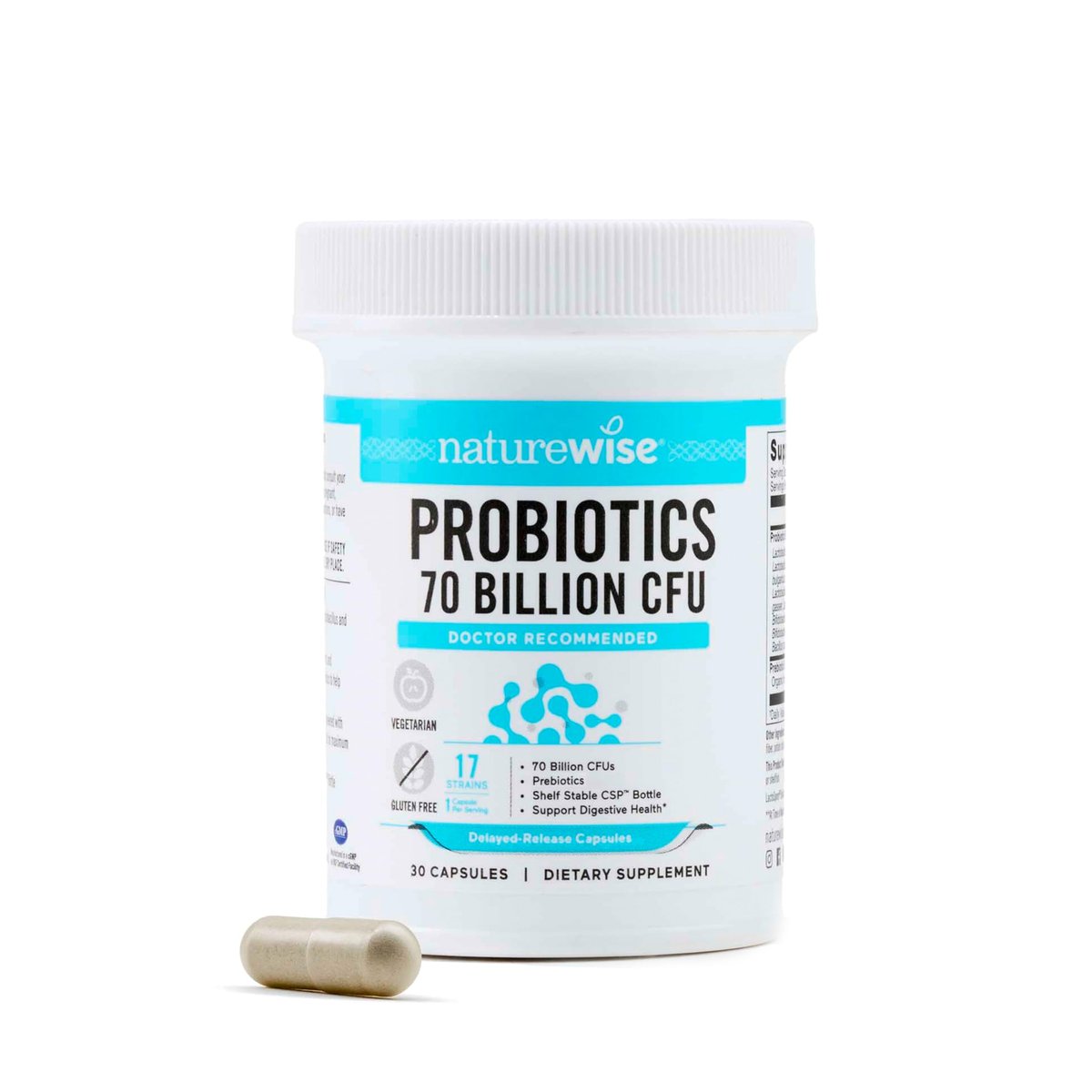 NatureWise Probiotika 70 Milliarden KBE - 17 Stämme + Organische Präbiotika - Unterstützung für Immunsystem, Verdauung & Darmgesundheit für Frauen & Männer - Vegetarisch, Glutenfrei, Ohne Gentechnik - 30 Kapseln [1-Monatsvorrat]