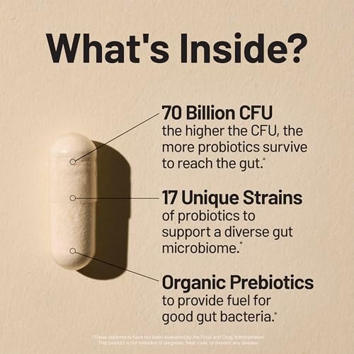 NatureWise Probiotika 70 Milliarden KBE - 17 Stämme + Organische Präbiotika - Unterstützung für Immunsystem, Verdauung & Darmgesundheit für Frauen & Männer - Vegetarisch, Glutenfrei, Ohne Gentechnik - 30 Kapseln [1-Monatsvorrat]