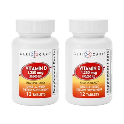 GeriCare Vitamin D 1.250 mcg (50.000 IE) Hochdosiert – Unterstützt Knochendichte, Muskelgesundheit, Immunfunktion und Kalziumaufnahme – Einmal wöchentliches Nahrungsergänzungsmittel, 12 Kapseln (2er-Pack)