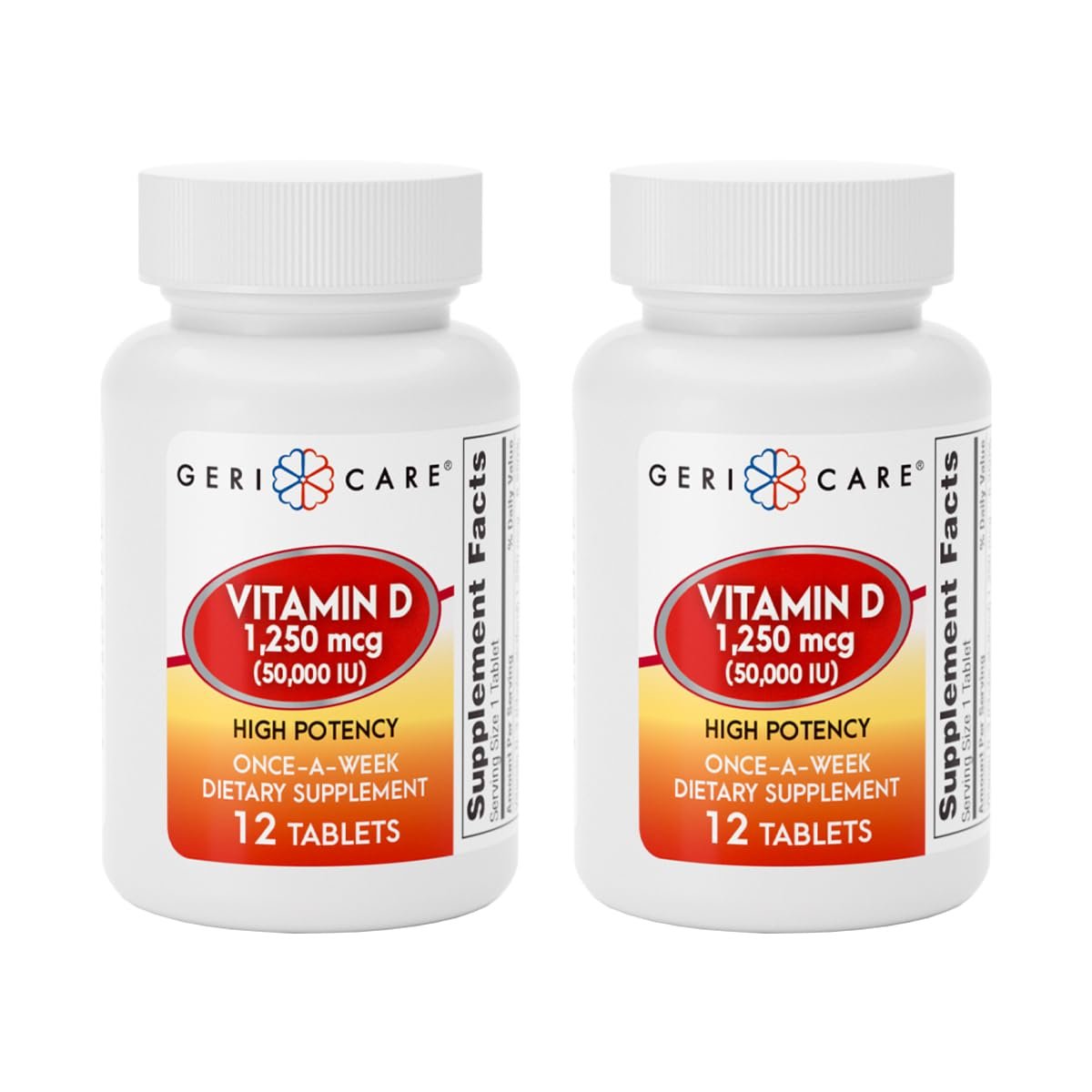 GeriCare Vitamin D 1.250 mcg (50.000 IE) Hochdosiert – Unterstützt Knochendichte, Muskelgesundheit, Immunfunktion und Kalziumaufnahme – Einmal wöchentliches Nahrungsergänzungsmittel, 12 Kapseln (2er-Pack)