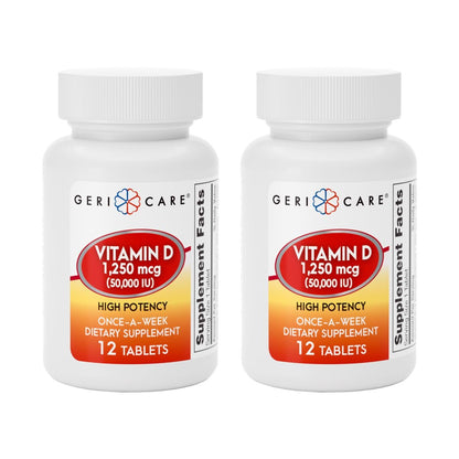 GeriCare Vitamin D 1.250 mcg (50.000 IE) Hochdosiert – Unterstützt Knochendichte, Muskelgesundheit, Immunfunktion und Kalziumaufnahme – Einmal wöchentliches Nahrungsergänzungsmittel, 12 Kapseln (2er-Pack)