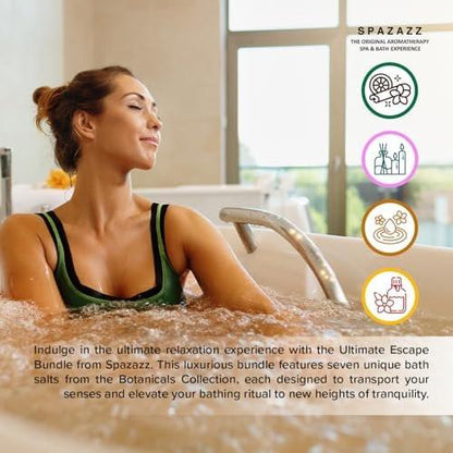 Spazazz Hot Tub Aromatherapie Badesalz 8er-Pack Botanicals Bundle (4 Unzen) - Apfel Sandelholz, French Vanille, Flora Wood, Ocean Breeze, Piña Colada, Honig Mango, Tropischer Regen, Eukalyptus mit Kalt-Warm-Tuch