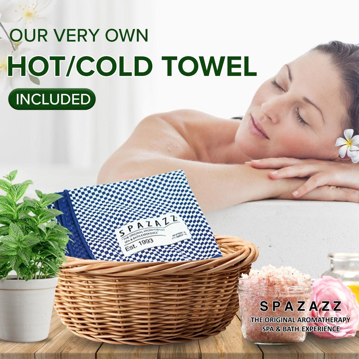 Spazazz Hot Tub Aromatherapie Badesalz 8er-Pack Botanicals Bundle (4 Unzen) - Apfel Sandelholz, French Vanille, Flora Wood, Ocean Breeze, Piña Colada, Honig Mango, Tropischer Regen, Eukalyptus mit Kalt-Warm-Tuch
