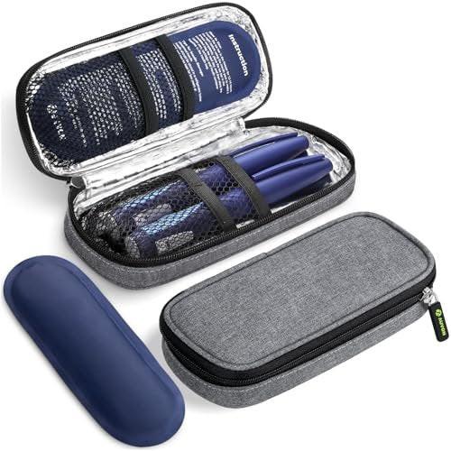 AUVON Insulin-Pen-Kühltasche mit 2 * 90g TSA-zugelassenen Kühlakkus, isolierte Kühltasche für Diabetikerzubehör, kompakt für Alltag und Reisen
