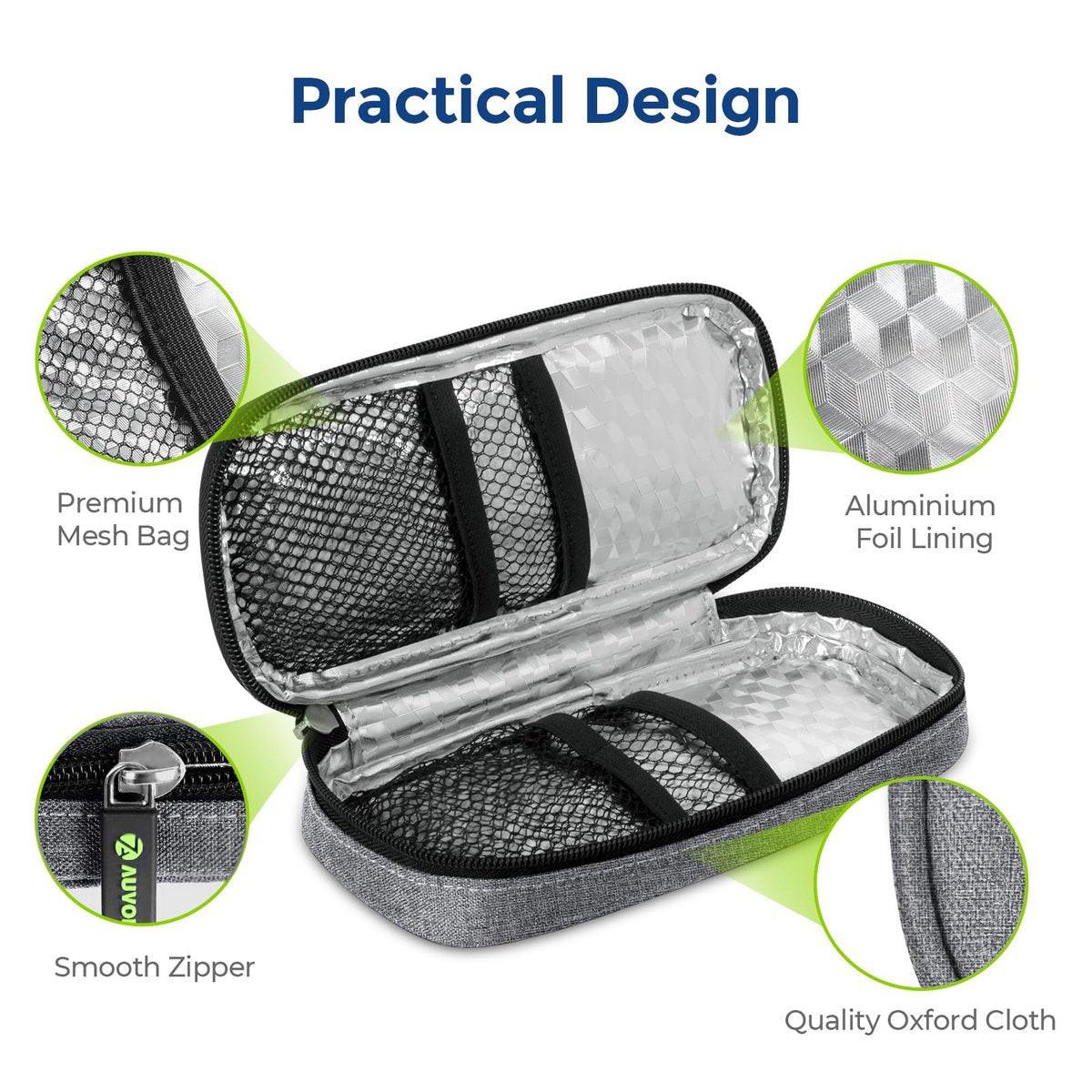 AUVON Insulin-Pen-Kühltasche mit 2 * 90g TSA-zugelassenen Kühlakkus, isolierte Kühltasche für Diabetikerzubehör, kompakt für Alltag und Reisen