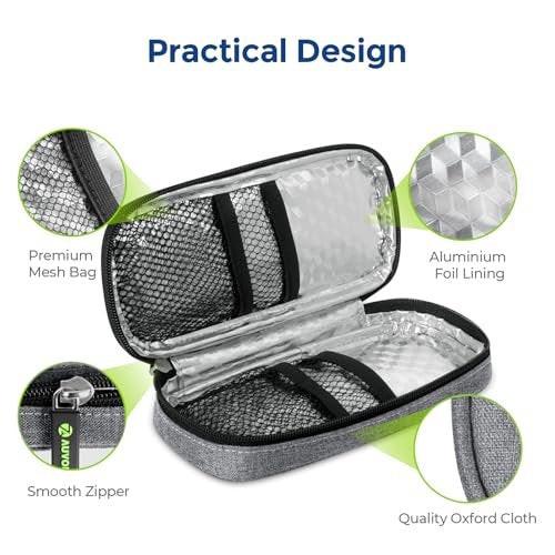 AUVON Insulin-Pen-Kühltasche mit 2 * 90g TSA-zugelassenen Kühlakkus, isolierte Kühltasche für Diabetikerzubehör, kompakt für Alltag und Reisen