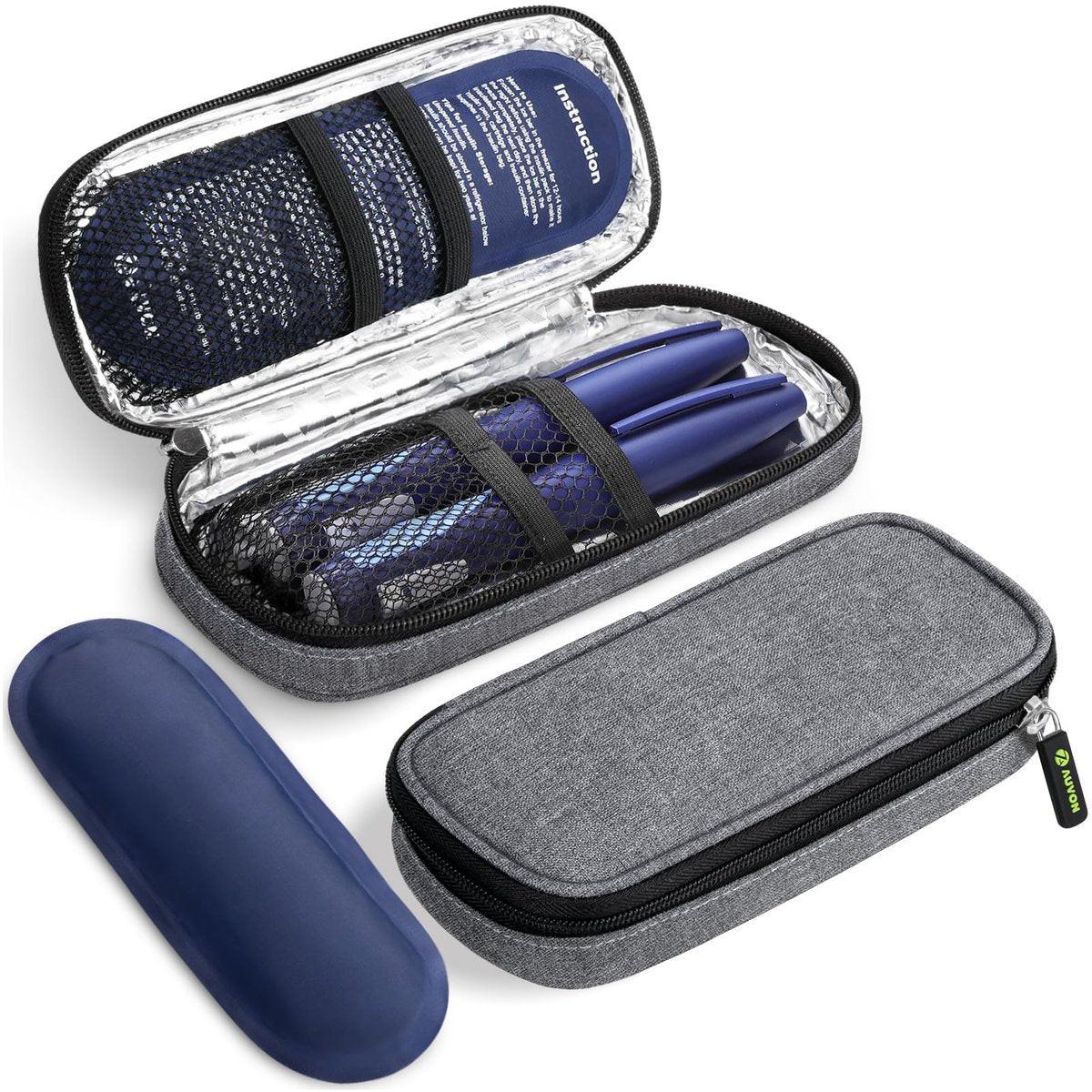AUVON Insulin-Pen-Kühltasche mit 2 * 90g TSA-zugelassenen Kühlakkus, isolierte Kühltasche für Diabetikerzubehör, kompakt für Alltag und Reisen