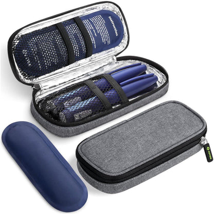 AUVON Insulin-Pen-Kühltasche mit 2 * 90g TSA-zugelassenen Kühlakkus, isolierte Kühltasche für Diabetikerzubehör, kompakt für Alltag und Reisen