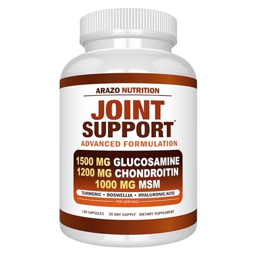 Arazo Nutrition Glucosamin Chondroitin Kurkuma MSM Boswellia – Gelenkunterstützung für Knochen, Rücken, Knie, Hände (120 Kapseln)