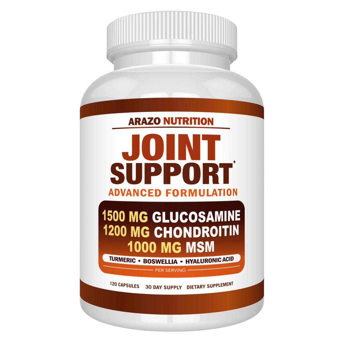 Arazo Nutrition Glucosamin Chondroitin Kurkuma MSM Boswellia – Gelenkunterstützung für Knochen, Rücken, Knie, Hände (120 Kapseln)