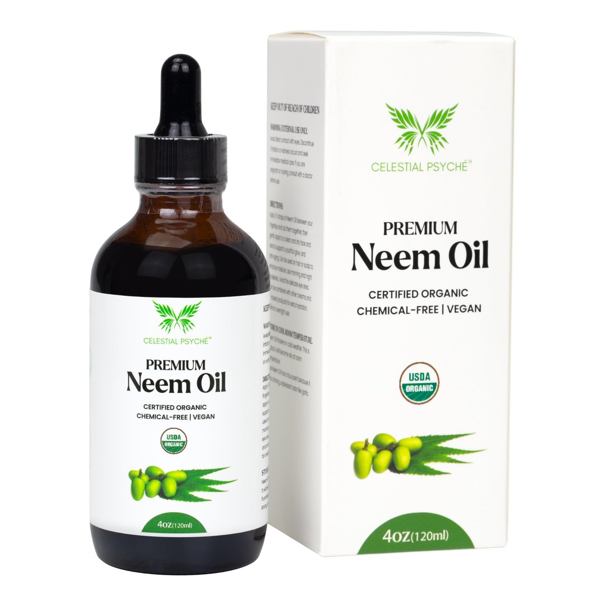 Celestial Psyché USDA Bio Neemöl (118 ml) 100% reines natürliches Öl für Haarwachstum, Haut, Körperpflege, Nägel, Akne, Anti-Aging-Feuchtigkeitscreme