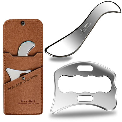 BYYDDIY SD 2-in-1 Edelstahl (304) Gua Sha Muskel Scraper Werkzeug Set, Narbengewebe Werkzeug, Physiotherapie Werkzeuge, Muskel Scraping Tool, Massage Scraper, IASTM Werkzeuge, Weichgewebe Massage Werkzeug (SD2)