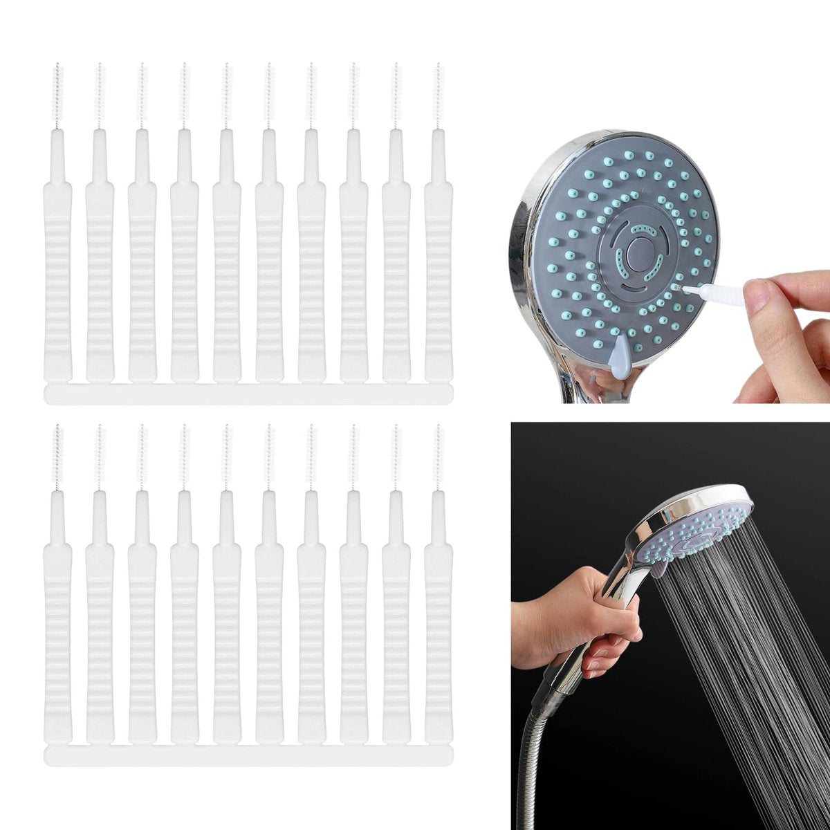 20-teiliges Duschkopf-Reinigungsset – Bürsten für kleine Düsen, Duschkopfreiniger, Multifunktions-Reinigungsbürste für Löcher, Düsen und Tastaturen