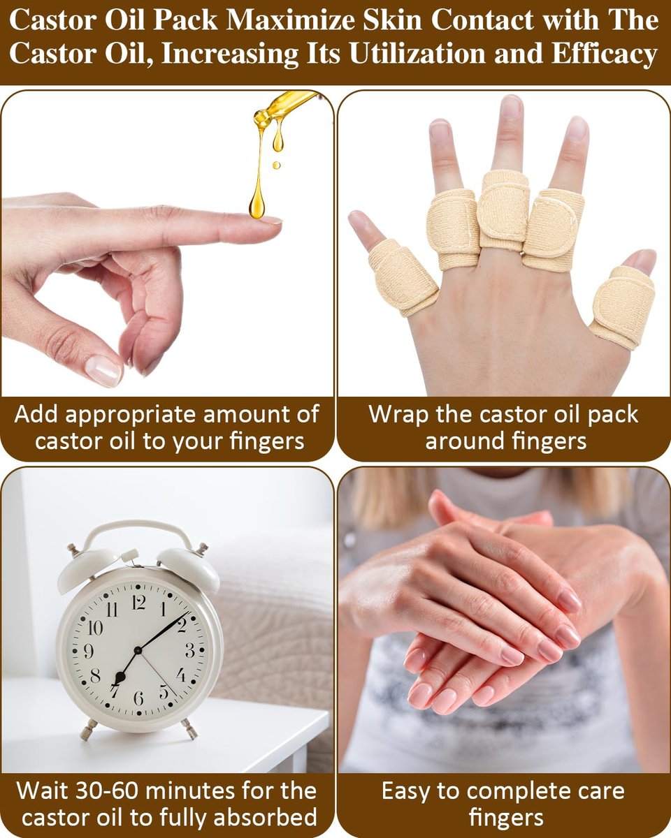 Uwbettry 10-teiliges Rizinusöl-Pack-Wrap für Finger, wiederverwendbare Rizinusöl-Kompresse für Finger und Daumen, weiche Bio-Baumwolle, selbstklebende verstellbare Fingerwickel