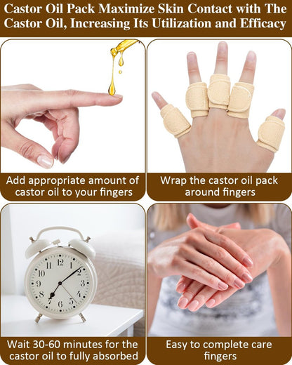 Uwbettry 10-teiliges Rizinusöl-Pack-Wrap für Finger, wiederverwendbare Rizinusöl-Kompresse für Finger und Daumen, weiche Bio-Baumwolle, selbstklebende verstellbare Fingerwickel
