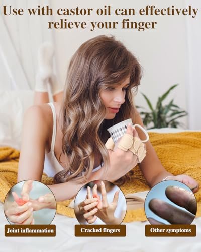 Uwbettry 10-teiliges Rizinusöl-Pack-Wrap für Finger, wiederverwendbare Rizinusöl-Kompresse für Finger und Daumen, weiche Bio-Baumwolle, selbstklebende verstellbare Fingerwickel