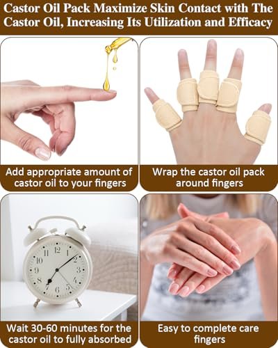Uwbettry 10-teiliges Rizinusöl-Pack-Wrap für Finger, wiederverwendbare Rizinusöl-Kompresse für Finger und Daumen, weiche Bio-Baumwolle, selbstklebende verstellbare Fingerwickel