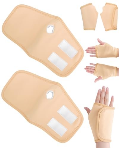 Uwbettry 2er-Pack Rizinusöl-Wickel für Hände, wiederverwendbare Bio-Baumwoll-Pads, selbstklebende, verstellbare Handwickel, auslaufsicher, bequeme Passform (Khaki)