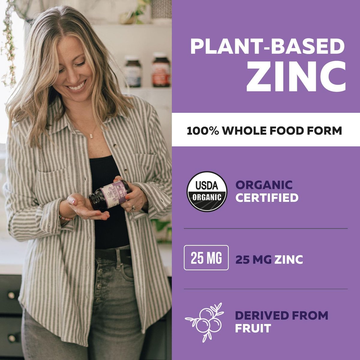 Bio-Zink 25 mg | Nahrungsergänzungsmittel aus Vollwertkost | Gewonnen aus Bio-Obst, elementares Zink - Wasserextrahiert, vegan, gentechnikfrei - essentielles Mineral, Antioxidans, Immununterstützung, Haut - 60 Portionen