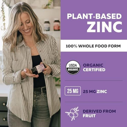 Bio-Zink 25 mg | Nahrungsergänzungsmittel aus Vollwertkost | Gewonnen aus Bio-Obst, elementares Zink - Wasserextrahiert, vegan, gentechnikfrei - essentielles Mineral, Antioxidans, Immununterstützung, Haut - 60 Portionen