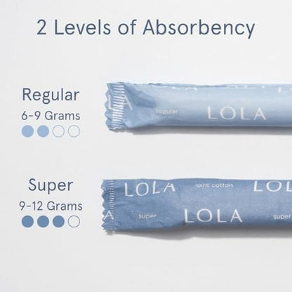 LOLA 100% Bio-Baumwoll-Tampons mit Karton-Applikator, 36 Stück (2 Packungen à 18) – Tampons Regular, Damenhygiene, FSA/HSA-geprüfte Produkte