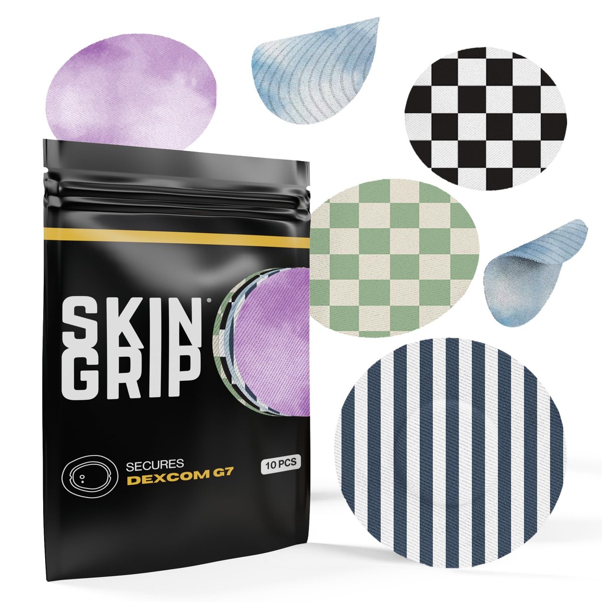 Skin Grip Klebepflaster kompatibel mit Dexcom G7 & Stelo CGM – Wasserdichte & schweißresistente Abdeckung für kontinuierlichen Glukosemonitor-Sensor, sicherer Halt für 10-15 Tage – 10er Pack, Classic Pack
