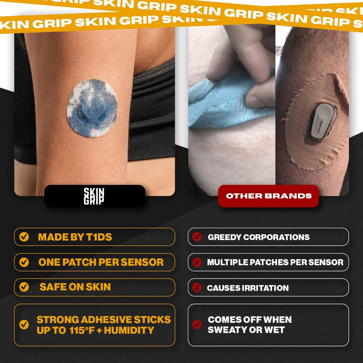 Skin Grip Klebepflaster kompatibel mit Dexcom G7 & Stelo CGM – Wasserdichte & schweißresistente Abdeckung für kontinuierlichen Glukosemonitor-Sensor, sicherer Halt für 10-15 Tage – 10er Pack, Classic Pack
