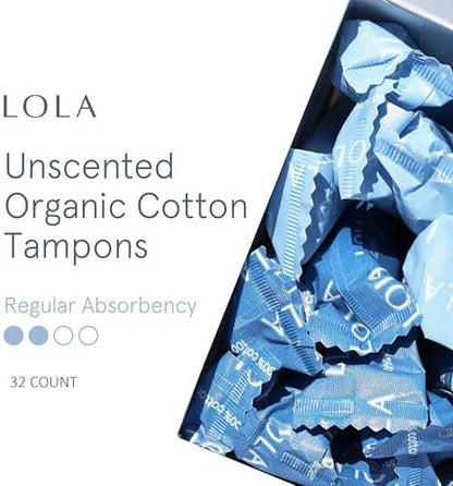 LOLA Bio-Tampons – Reguläre Saugstärke, 32 Stück – Bulk Tampons für Frauen mit BPA-freiem Kunststoff-Applikator & hypoallergenes, toxin-freies Hygieneprodukt