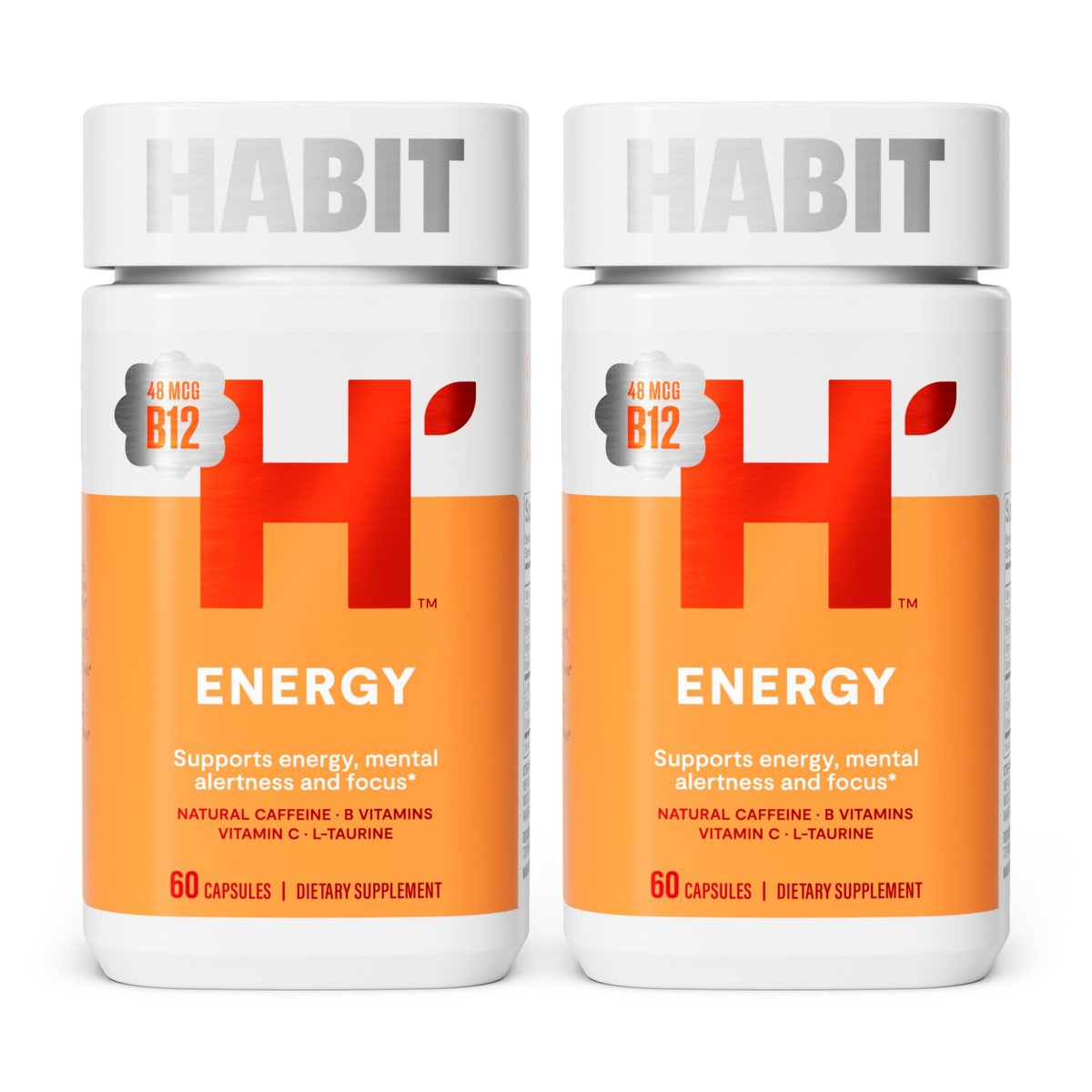Habit Energy Supplement 2er-Pack (120 Kapseln) – Neue Verpackung, Unterstützt Energie, geistige Wachsamkeit und Fokus, natürliches Koffein, Vitamine B & C, Grüntee-Extrakt, vegan, nicht-GVO