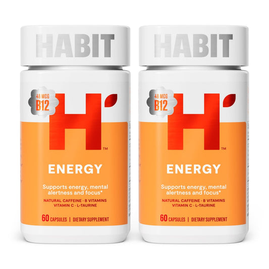 Habit Energy Supplement 2er-Pack (120 Kapseln) – Neue Verpackung, Unterstützt Energie, geistige Wachsamkeit und Fokus, natürliches Koffein, Vitamine B & C, Grüntee-Extrakt, vegan, nicht-GVO
