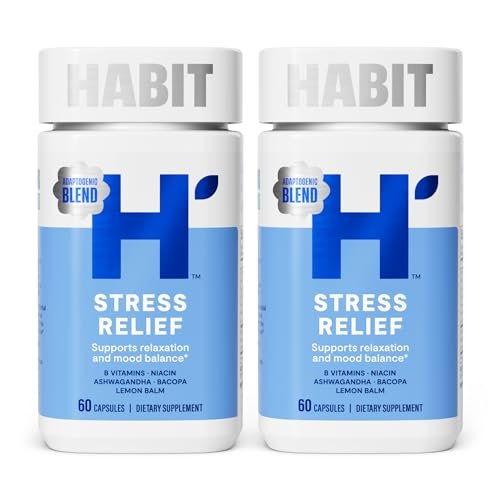 Habit Stress Relief Supplement 2er-Pack (120 Kapseln) - Neues Design, Unterstützt Entspannung & Stimmungsbalance, Vitamin B, Adaptogene, Melisse, Beruhigend, Vegan, Nicht-GVO