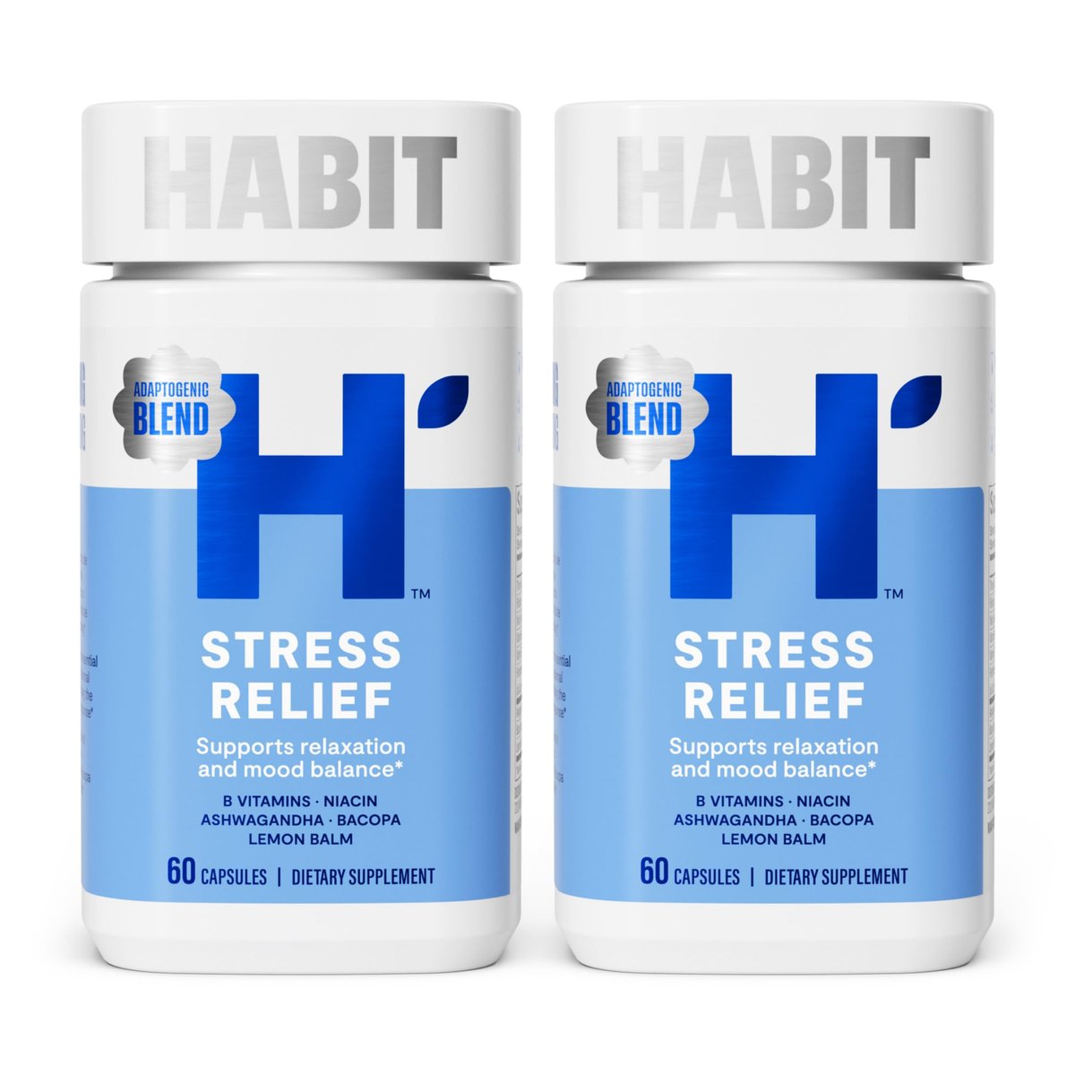 Habit Stress Relief Supplement 2er-Pack (120 Kapseln) - Neues Design, Unterstützt Entspannung & Stimmungsbalance, Vitamin B, Adaptogene, Melisse, Beruhigend, Vegan, Nicht-GVO