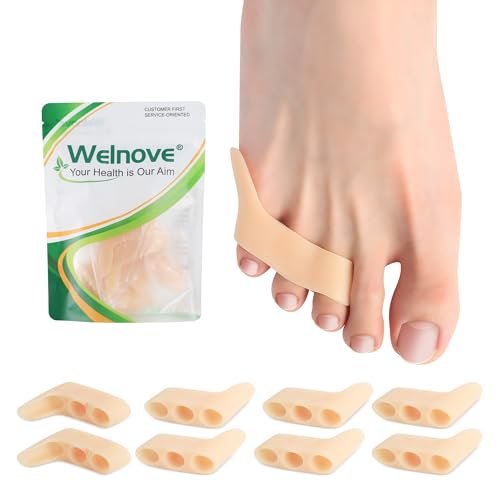Welnove Gel Zehenspreizer für den kleinen Zeh – 8er-Pack Zehenspacer, Ballenpolster für Damen und Herren, Silikon-Zehenschützer gegen Reibung und Druck – FSA/HSA-förderfähig (Beige)