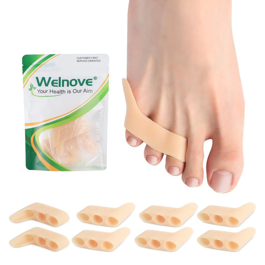 Welnove Gel Zehenspreizer für den kleinen Zeh – 8er-Pack Zehenspacer, Ballenpolster für Damen und Herren, Silikon-Zehenschützer gegen Reibung und Druck – FSA/HSA-förderfähig (Beige)