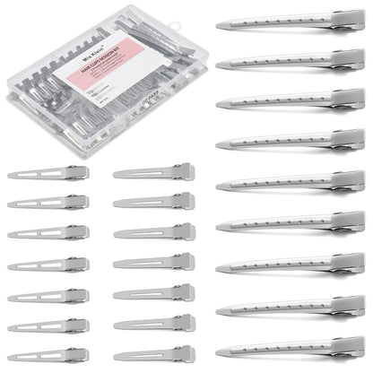 Mia Klein Metall-Haarspangen für Frauen, 60-teiliges Set | Silberne Entenschnabelspangen mit Aufbewahrungsbox | 3 Größen (8,9 cm / 4,6 cm / 4,5 cm) für Haarstyling, Lockenwickler, Salonbedarf und DIY-Basteln