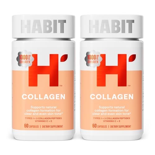 Habit Collagen Supplement 2er-Pack (120 Kapseln) – 2000 mg Kollagenpeptide, Vitamin C & Vitamin E für Hautgesundheit und Antioxidantien, Nicht-GVO, Glutenfrei