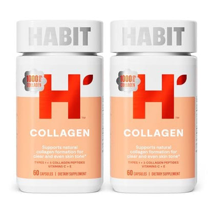 Habit Collagen Supplement 2er-Pack (120 Kapseln) – 2000 mg Kollagenpeptide, Vitamin C & Vitamin E für Hautgesundheit und Antioxidantien, Nicht-GVO, Glutenfrei