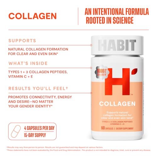 Habit Collagen Supplement 2er-Pack (120 Kapseln) – 2000 mg Kollagenpeptide, Vitamin C & Vitamin E für Hautgesundheit und Antioxidantien, Nicht-GVO, Glutenfrei